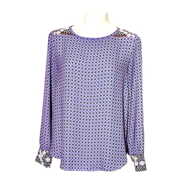 Loft Pullover Patterned Blouse Size Medium Blue/Pink - Picture 1 of 4